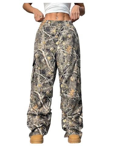 Women's Camouflage Cargo Pants Wide Leg Baggy Long Pants Casual Trousers Streetwear