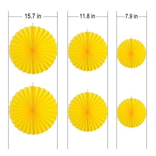 Image of MOWO Yellow and Green Paper Fans Wall Decoration, 12pc | Background Ceiling Hanging Decoration, Spring St.Patrick's Day, Baby Shower Graduation Birthday, Theme Party Decoration