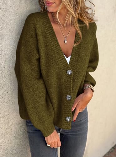 PRETTYGARDEN Cardigan Sweaters for Women Trendy Fall 2025 Long Sleeve Button Down Oversized Chunky Knit Sweater Outerwear