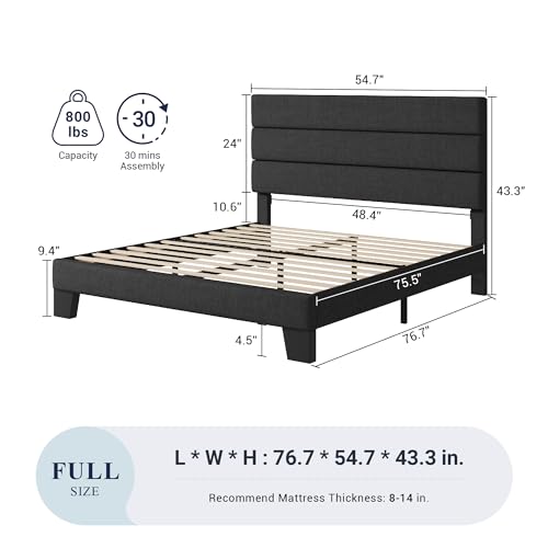 image for Allewie Full Size Platform Bed Frame with Fabric Upholstered Headboard