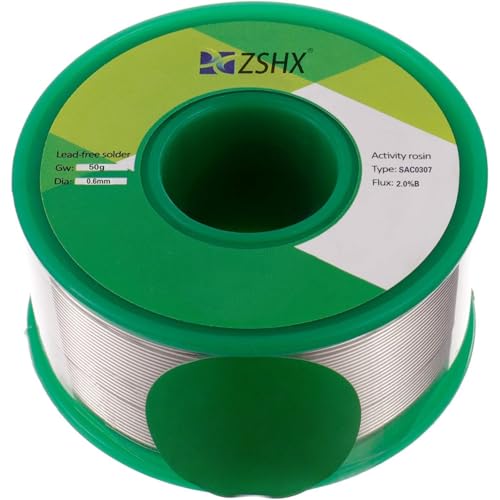 ZSHX Filo di saldatura senza piombo di alta qualità Sn99% Ag0.3% Cu0.7% Filo per saldatura a nucleo di colofonia per saldatura elettrica (0.6mm 50g)