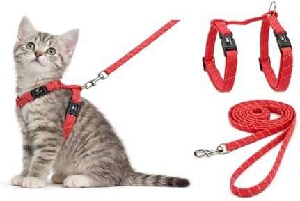arnes para Gatos - Gatito Elza Coral - 15-22cm - 20-30cm - Correa 120cm - Nylon Ajustable - Reflectante - con mosqueton