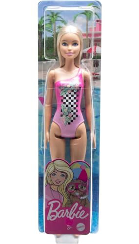 Muñeca Barbie Beach Doll con traje de baño rosa miniatura 6