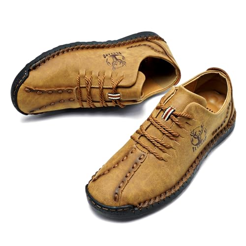 FLYLAND Men's Causal Loafers Leather Handmade Driving Oxford Flats Comfortable Walking Shoes Chukka Boots Business Work Office Shoes4