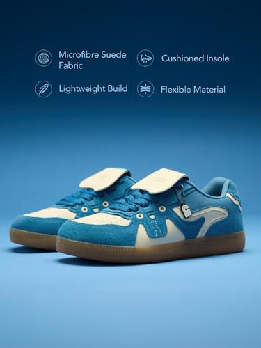 Image of The Souled Store UBZ Legacy: Blueprint Men and Boys Low Top Sneakers | Blue & Off-White Retro Trainer with Microfibre Suede, Cushioned Insole & Lightweight Build