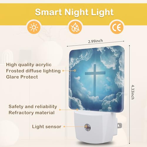 Image of Cross Heaven Night Light with Dusk to Dawn Light Sensors, Plug-in Wall Led Night Lights, Energy Efficient Lamp for Bedroom /Bathroom /Kitchen /Hallway /Stairs