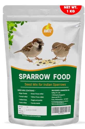 Image of Boltz Premium Sparrow Food 1 Kg, Natural Mix of Seeds & Grains, Daily Nutrition for House Sparrows & Wild Birds, Rich in Protein, Fiber & Vitamins, Clean, Fresh & Easy to Digest (1kg)