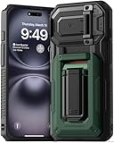 VRS DESIGN Origin Wallet Card Holder Case [3 Cards] for iPhone 16 (2024), Rugged Semi-Automatic 3-Card Slot & Kickstand Case (Metallic Green)
