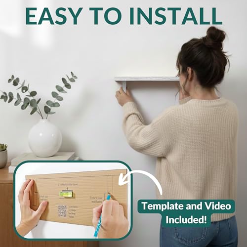 Real Wood Rustic White Wall Shelves for Bedroom - 17 inch (2 Pack) - Easy to Install, Template and Video Included - Solid Wood Floating Shelves, Farmhouse Bathroom Shelves - Image 4