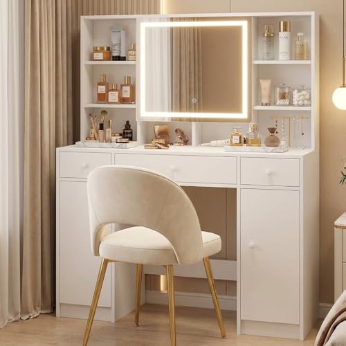 Catálogo para Comprar On-line Tocador Walmart para comprar hoy. 43 KINKUNCO Tocador con Espejo de Luces LED para Dormitorio, con balda Abierta y 3 cajones. Incluye Taburete Acolchado para tocador(Blanco)