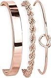 Poxtex Rose Gold Bangle Bracelets Stack for Women, Rose Gold Cuff Link Chain Bracelets Set, Trendy Waterproof Jewelry Gifts Adjustable