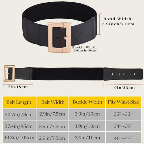 Yalice Wide Elastic Belt Women Thick Black Waist Belts for Dresses Retro Chunky Stretchy Belt with Gold Buckle4