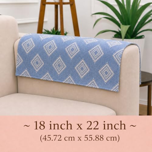 Image of STITCHNEST 'Verdant Rekhika Stories' Sofa Armrest Cover | Elegant Jacquard Fabric, Washable & Durable for Modern Living (18 x 22 Inches)