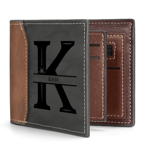 Personalized Mens Wallet for Men, Custom Wallets with Engraved Picture & Name Leather Bifold Wallet Personalized Gifts for Men Father's Day Valentine's Day (Brown)
