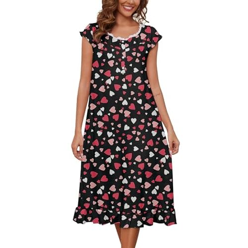 Marvmys Womens Long Nightgown Cap Short Sleeve House Dress Lace Trim Victorian Night Gown Sleepwear Purple Flower Small