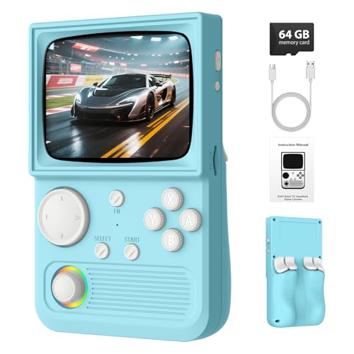 Image of R36T Retro Handheld Game Console, Portable Retro Gaming Console with 3.5 inch CRT-Inspired Screen, 3500mAh Arcade Classics, Supports Multiple Mainstream Emulators, WiFi Network Battling, 64GB (Blue)