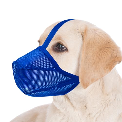 Image of Dog Muzzle, Soft Mesh Covered Muzzles for Small, Medium, Large and X-Large Dogs, Muzzle with Adjustable Straps, Prevent Barking, Biting, and Accidental Ingestion (Blue, X-Small)