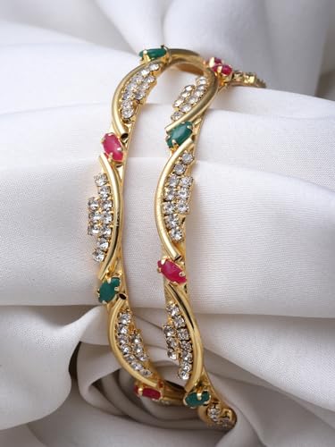 Plated Red & Green AD Stones Studded Bracelet Bangle Set