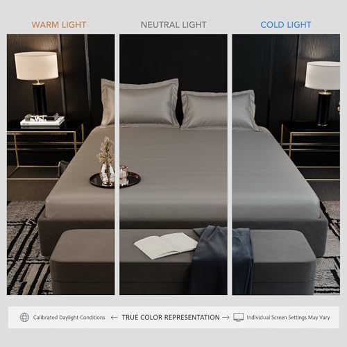 Image of Stoa Paris 350TC Luxstre Cotton King Fitted Bedding Set with 2 Pillow Covers, All-Around Elastic Fitted Bedsheet 183cm x 198cm + 30cm Drop, All Season Comfort, Breathable, Panache - Beige