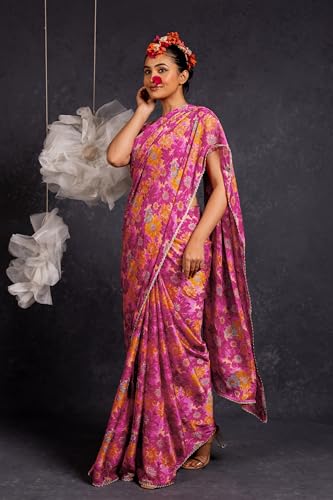 Image of MIRCHI FASHION Women Saree Chiffon Floral Printed | Breathable Festive Occasion Sari for Social Visits with Matching Blouse Piece