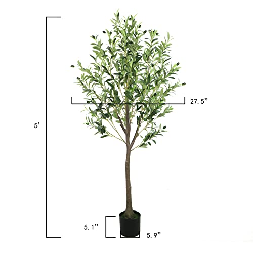 Guyuso Artificial Olive Tree 5Ft Tall (1014 Leaves) Olive Tree In Plastic Pot Faux Olive Plant For Home Decoration #TOP1