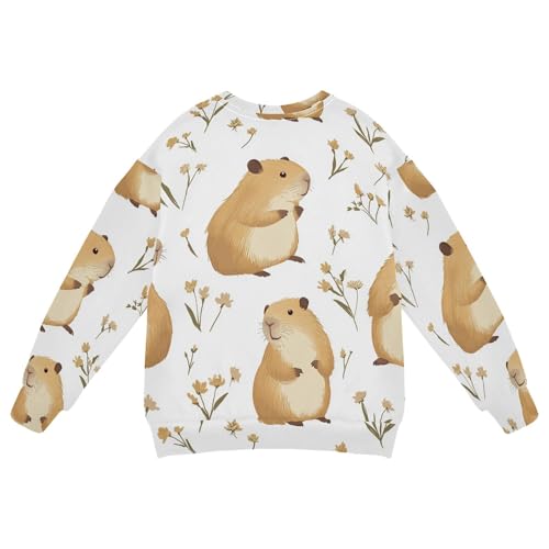 JUNZAN Cute Capybara White Little Girls Sweatshirts Hoodies Fleece Hoodies for Girls Camping 4T2