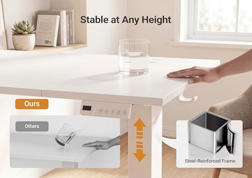 Image of YDN Electric Standing Desk Adjustable Height, 48 x 24 Inches Sit Stand up Desk with Memory Presets & Cable Management, Home Office Desk for Office & Computer Workstation, White Frame /White Top