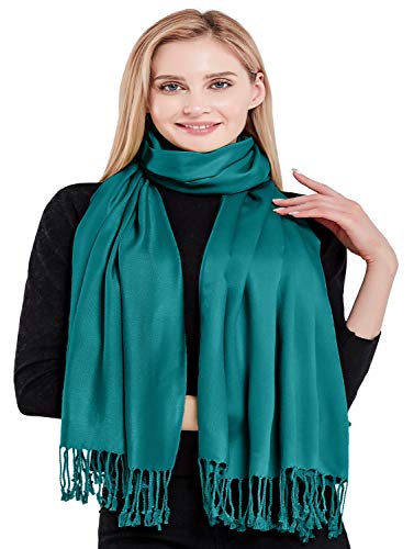 CJ Apparel Teal Green Jade Green Solid Color Tassels Design Nepalese Shawl Seconds Scarf Wrap Stole Throw Head Wrap Pashmina Hand Made in Nepal New4
