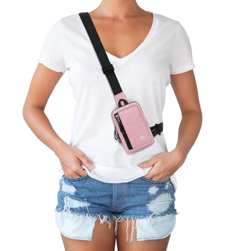 Peicees Small Crossbody Bag for Men Women Mini Sling Bag Travel Running Phone Daypack Cross Body Shoulder Bags with Keyholder, Pink
