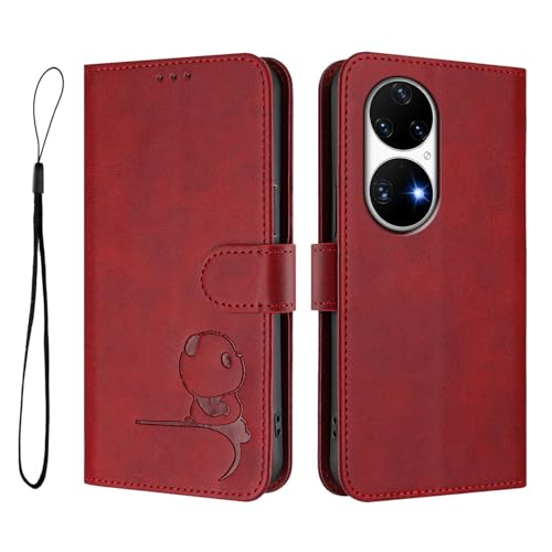 YYKEXING Funda compatible con Huawei P50 Pro 4G, compatible con Huawei P50 Pro 4G, ranura para tarjetas, soporte para visualización de películas, color rojo