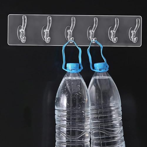 Image of 2 Pack Self Adhesive Hook Set Seamless Wall Hanger Hook for Kitchen Bathroom Home No Drill Invisible Heavy Duty Wall Hooks Strong 6 Row Self Adhesive Wall Mounted Hanger for Storage (2 PCS)