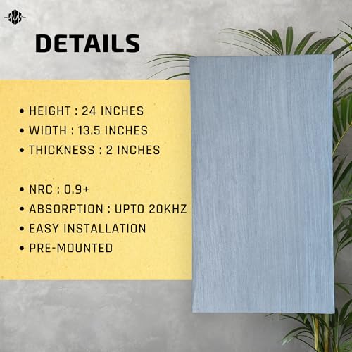 Image of Acoustic Rockwool Sound Absorption Panels 24 inch x 12 inch x 2 inch (Set of 2) | NRC 0.9 Noise Reduction Wall Panels | Rock Wool for Soundproofing Studio, Home & Office (Grey)