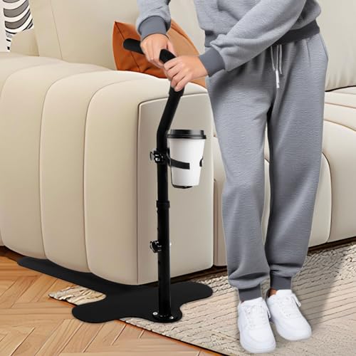 FAHKNS Couch Stand Assist with Cup Holder, 6 Adjustable Heights Chair Lift Assist Devices for Seniors, Handicap, Disabled Ergonomic Stand Assist Safety Handle,Black