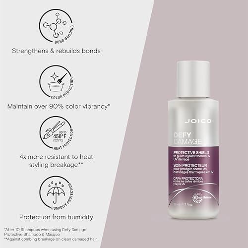 Joico Defy Damage Protective Shield | For Damaged, Color-Treated Hair | Protect Against UV & Thermal Damage | Strengthen Bonds & Preserve Hair Color | With Moringa Seed & Arginine | 1.7 Fl Oz