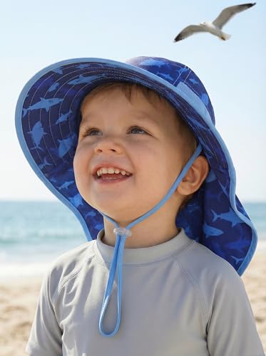 Image of icolor Kids Sun Hat Toddlers UPF50+Bucket Summer Beach Play Sun Protection Hats with Neck Flap for Ages 3~10 Girl Boy