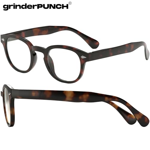 grinderPUNCH Classic Reading Glasses for Women and Men Stylish Lightweight Readers Round Readers for Women and Men (Tortoise, 2, x)