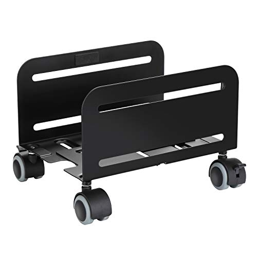 CPU Stand, Computer Tower Stand with 2 Locking Wheels and 2 Caster Wheels, UPC Steel Rolling Stand Computer Stand for Desktop Tower (Black)