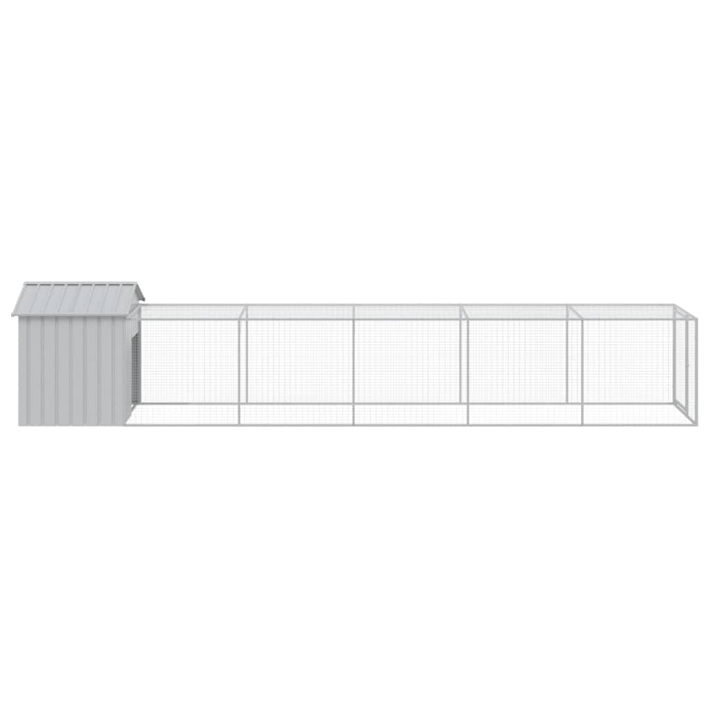 vidaXL Gallinero con Corral, Jaula de Gallinas Pollos con Tejado, Caseta Recinto de Animales, Gallinero de Exterior, Acero Galvanizado Gris Claro