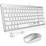 OMOTON Keyboard and Mouse for Mac, Wired Keyboard for Mac with Numeric Pad Dual Interface (Type-C & USB), Mouse with USB A Interface for MacBook Pro/Air, iMac, Mac mini/Pro Laptop, Silver White