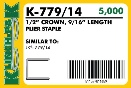 Miniatura 2 de K-77914, 916 pulgadas de longitud de pierna por 12 pulgada de ancho, grapas de alicates galvanizados de alta resistencia, 5000 por paquete, para