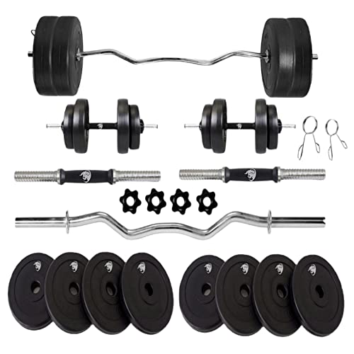 Bullar Home Gym Set, 8kg to 20kg PVC Weight Plates, 3 ft curl ez Rod, Pair of Dumbbells Rod, Gym Equipment for Men (10 kg Combo)