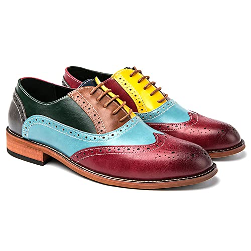 Santimon Men's Wingtip Oxfords Brogue Dress Shoes Lace-up Leather Antique Brown & Blue Italian Formal Derby Loafer Shoes4