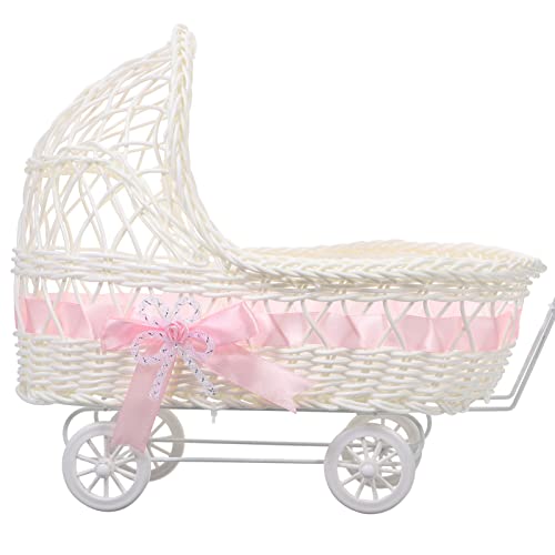 Zerodeko 1Pc Mini Poussette pour Poupées Bureau de Panier de Conteneur de Bonbons Décoration de Panier de Fleurs Tissé en Rotin de Mariage Jouets D'imitation Poussette de Poupée Jouet de Cover