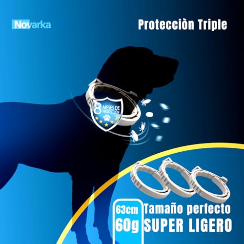 Miniatura 4 de Novarka Megapack De 3 Collar Antiparasitario Perros Contra Pulgas, Garrapatas, Mosquitos Y Leishmaniosis Ajustable Y Resistente Al Agua Composicion De Aceites Naturales Y Olor A Eucalipto