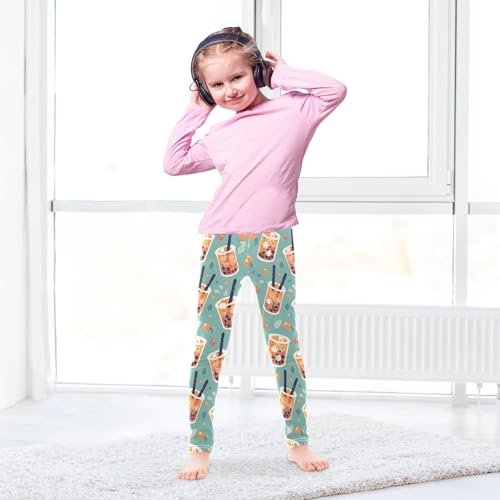 Bubble Tea Pattern Kids Baby Girls Leggings Casual High Waisted Pants Exercise4