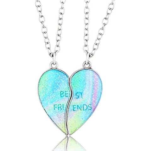 MenYiYDS 2 Pcs BFF Necklaces Friendship Necklace Magnetic Best Friends for Girls Birthday Gifts Pendant Chain Gifts (Blue) Cover