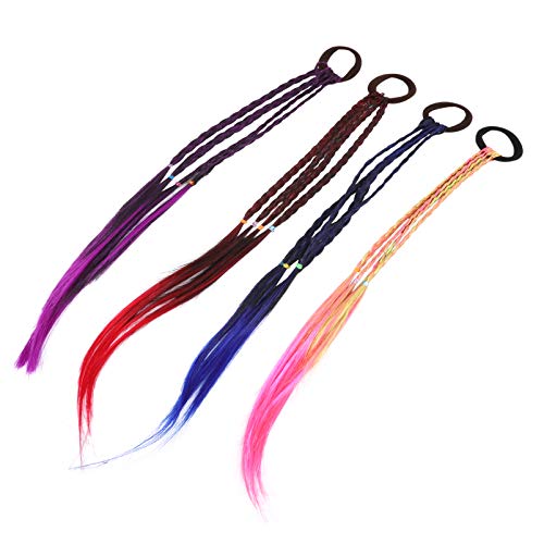 PIXNOR 4 Peças de Tranças Extensões de Rabo de Cavalo Faixas de Cabelo de Fibra Colorida Peruca Coca