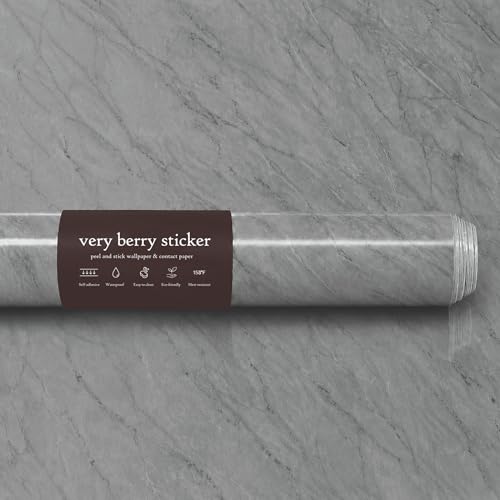 Image of Very Berry Sticker Marble Contact Paper (Deep Gray, 48 inch x 118 inch, 1 Pack) | Authentic marble pattern, Thick, Waterproof, Laminate vinyl, Self adhesive, Peel and stick wrap, For countertop and wall