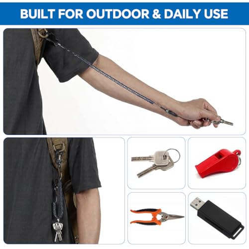 Image of Proberos 2Pcs Fishing Lanyard Safety Rope, 1.2m Extendable Heavy Duty Retractable Coiled Lanyard Stainless Steel Security Tether with Locking Carabiner, for Keys, Fishing Gear, Camping & Outdoor Use