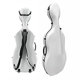 WUQIMUSC Carbon Fiber Cello Case 4/4, Durable Hard Shell Cello Case with Wheels, Backpack Straps & Padded Handles, 3.8kg, Durable Stylish Design for Travel (White)